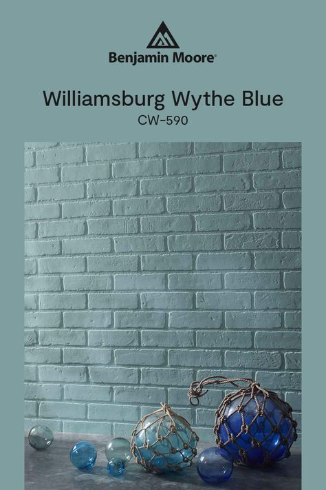 Williamsburg Wythe Blue CW-590 is a classic that never goes out of style. This beautiful hybrid blue pairs a hint of Prussian blue with a gray base paint. Interior Blue Paint Colors, Blue Interior Paint Colors, Williamsburg Wythe Blue, Blue Interior Paint, Interior Paint Ideas, Wythe Blue, Paint Palettes, Cape Cod Style, Sea House