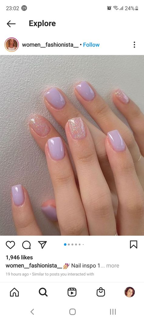 Gel Nails Squoval, Light Purple Glitter Nails, Wedding Nails Pink, Irridescent Nails, Purple Wedding Nails, Squoval Acrylic Nails, Pink Sparkly Nails, Purple Toe Nails, Nails Squoval