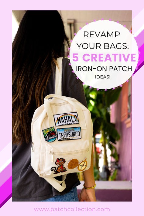 Person sporting a white backpack adorned with stylish patches for a personalized touch. How To Apply Iron On Patches, How To Make Iron, Iron Patches, Chic Purses, Patch Collection, Patch Ideas, Beloved Book, Innovative Ideas, Fashion Statements