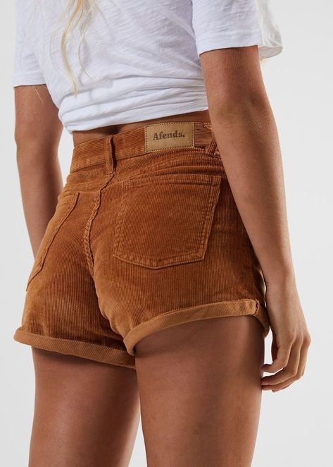 How To Tan Faster, Corduroy Shorts, Mid Rise Shorts, Light Tan, Rolled Hem, Embroidery Details, Apparel Design, Summer Wardrobe, Vintage Looks