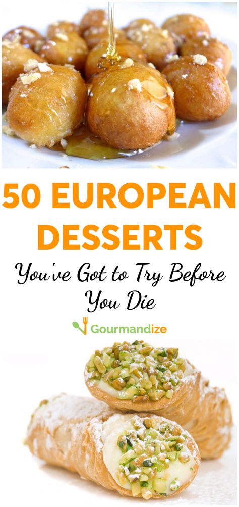 Europe's hiding a wealth of dessert goodies that you don't want to miss. Here's a list of 50 must-try treats that are only an ocean—or recipe—away! European Baking Recipes, European Pastry Recipes, Not So Sweet Desserts, Complicated Desserts, European Dessert Recipes, International Dessert Recipes, International Pastries, Foreign Desserts, Unusual Desserts