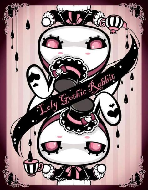 Gothic Kawaii Art, Loly Sanrio Pfp, Pastel Goth Poster, Loly Gothic Rabbit Sanrio, Loly Gothic Rabbit, Scary Sanrio, Loly Sanrio, Goth Rabbit, Goth Kawaii Art