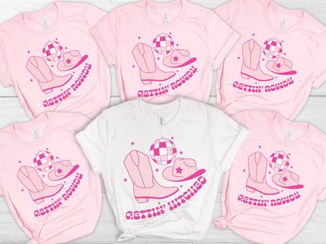 Bridesmaid Proposal Cowgirl, Cowgirl Bridal Party, Getting Hitched Getting Rowdy, Bachelorette T Shirts, Cowgirl Bride, Getting Hitched, Bachelorette Shirt, Pink Cowgirl, Cowgirl Chic