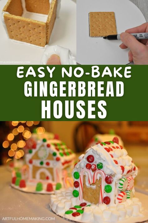 Individual Gingerbread Houses, Easy Homemade Gingerbread House, Premade Gingerbread House Ideas, Diy Easy Gingerbread House, Easy Gingerbread Houses For Kids To Make, Easy Gingerbread Houses For Kids, Diy Graham Cracker Gingerbread House, Easy Diy Gingerbread House, Gingerbread House For Toddlers