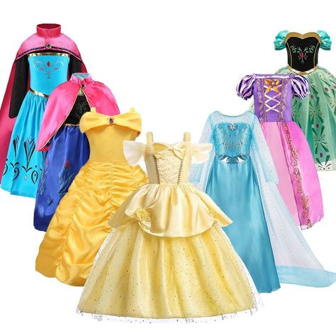 Cinderella Costume Kids, Belle Costume Girls, Halloween Princess, Belle Costume, Elsa Costume, Cinderella Costume, Anna Dress, Dress Children, Elsa Dress