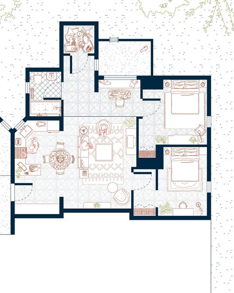 The floor plan of the iconic Friends apartment, featuring Chick Jr, Duck Jr and smelly cat🐣🦆🐈 Would you like a print of this illustration in your space? #art #design #interior #floorplan #layout #housedesign #apartment #illustration #digitalart #friends #friendstvshow #friends30 #tvshowfloorplans #newyork #series Friends Floor Plan, One Room Apartment Floor Plan, Floorplan Graphic, 1 Bedroom Apartment Floor Plan, Apartment Illustration, Architecture Boards, Presentation Graphics, Friends Apartment, One Room Apartment