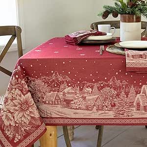 Benson Mills Engineered Jacquard Heavyweight Fabric Table Cloth, Holiday, Winter, and Christmas Tablecloth (Christmas Story, 60" x 84" Rectangular) Holiday Tablecloths, Christmas Tablecloth, Fabric Napkin, Tablecloth Fabric, Christmas Table Cloth, Christmas Story, Cotton Tablecloths, Outdoor Wall Decor, A Christmas Story