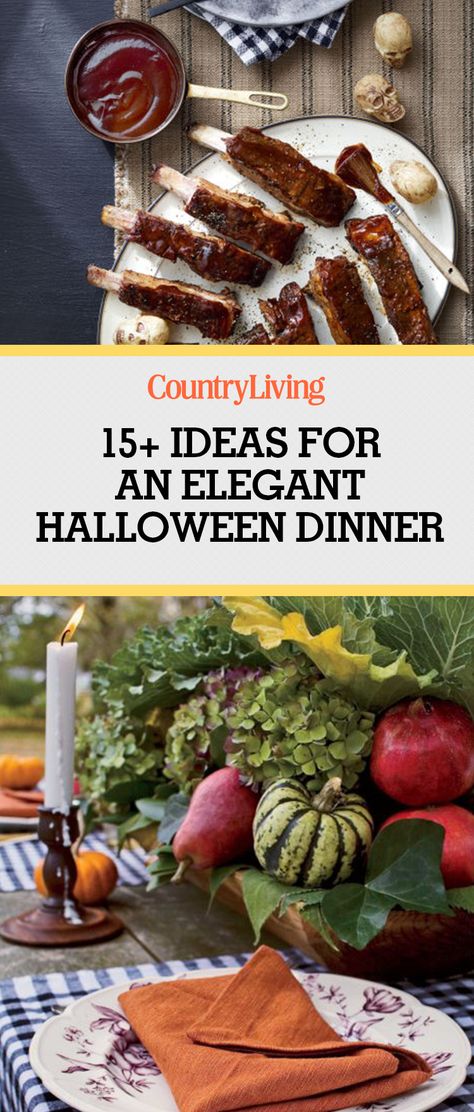 Plan the perfect fall-themed dinner party with these delicious Halloween menu ideas, including appetizers, cocktails, entrees, side dishes, and dessert. Halloween Dinner Party Menu Ideas, Halloween Menu Ideas Dinner Parties, Elegant Halloween Recipes, Halloween Entrees Recipes, Halloween Dinner Menu For Adults, Halloween Dinner Party Entree, Halloween Dinner Party Appetizers, Halloween Dinner Party Menu Food Ideas, Halloween Dinner Side Dishes