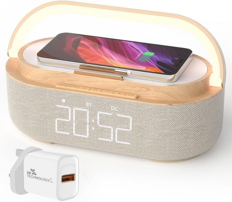 【2024 Newest】Digital Radio Alarm Clock, Bluetooth Speaker, Alarm Clock Bedside, 15W Wireless Smartphone Charger, Alarm Clock For Heavy Sleepers, Night Light, FM Radio, Dual Speakers, Dimmable Display Mood Lights, Digital Radio, Radio Alarm Clock, Laundry Storage, Fm Radio, Alarm Clock, Wireless Charging, Bluetooth Speaker, Night Light