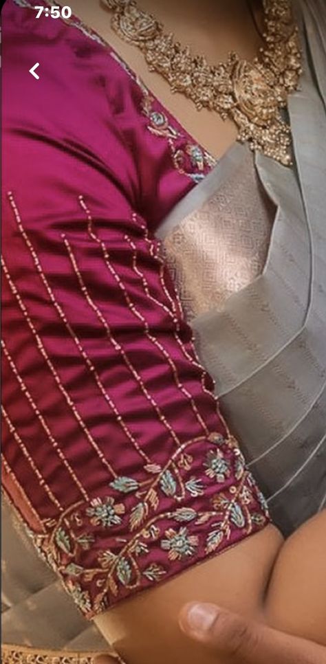 Silk Cotton Blouse Aari Work, Embroidery Blouse For Silk Saree, Normal Blouse Designs For Silk Saree, Latest Silk Sarees 2023, Pattu Saree Styling Ideas, Self Blouse Designs Latest Pattu, Simple Work For Pattu Blouses, Border Maggam Work Designs, Pattu Saree Blouse Designs Maggam Work Latest Bridal