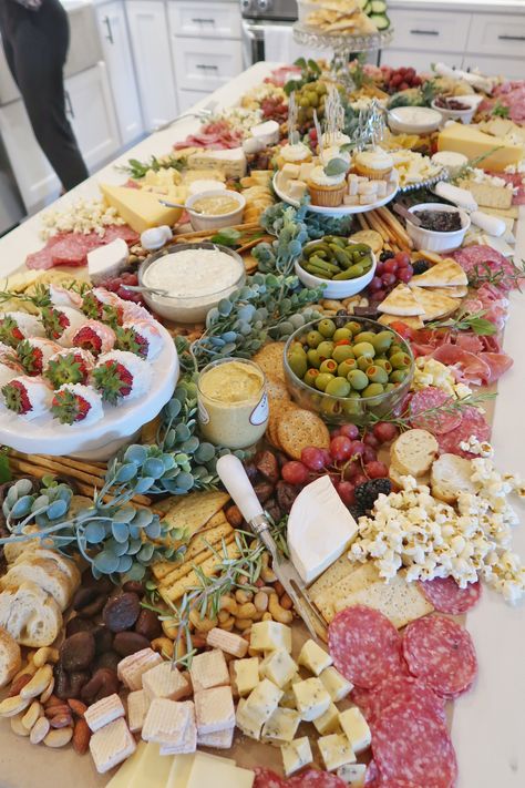 How To Make A Charcuterie Table – Heather Fern How To Do A Charcuterie Table, Charcuterie Board Greenery, Elevated Charcuterie Board, Wedding Shower Charcuterie Table, Charcuterie On Round Table, Charcuterie Table Christmas, Small Graze Table, Charcuterie Table With Sandwiches, Wedding Charcuterie Table Appetizers