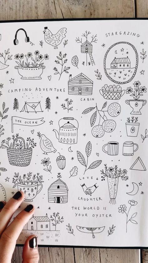 Kathryn Frank | Drawing vegetables 🥕 | Instagram Draw Flowers Doodles, Journaling Doodles Simple, Drawings For Journaling, Cute Doodles For Journal, Simple Illustration Art Doodles, Simple Pen Doodles, Daily Doodle Ideas, Drawing Collage Doodles, Journaling Drawing Ideas