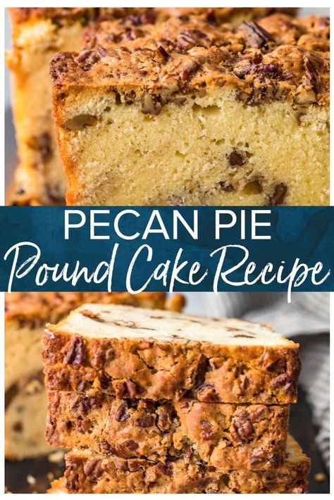 Pecan Pie Cake Recipe Easy, Upside Down Pecan Pie Pound Cake, Pecan Pie Pound Cake Recipes, Coffee Pecan Pound Cake, Pecan Pie Bundt Cake Recipe, Pecan Pie Pound Cake, Pecan Pie Bread, Fall Cake Recipes, Patty Cake