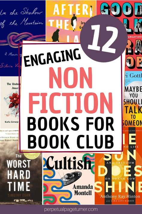 collage of book covers with text overlay that says 12 engaging non-fiction books for book club Books For Book Club, Best Non Fiction Books, Book Club Recommendations, Fiction Books To Read, Feel Good Books, Book Club Reads, Book Wishlist, Non Fiction Books, Fiction Book