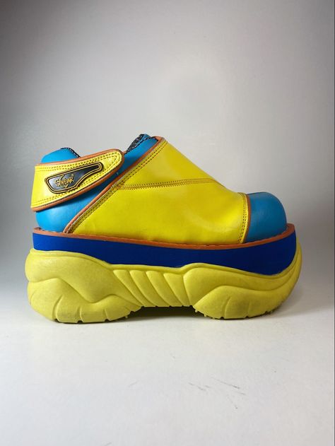 90s chunky leather rave shoes with velcro system! Extremely rare & hard to find funky colorful model, true vintage… Available in sizes EU 37 and EU 43 Swear Shoes, Soap Shoes, Funky Sneakers, Yami Kawaii Fashion, Shoes Reference, Shoes 90s, Rave Shoes, Space Character, Adam Hughes