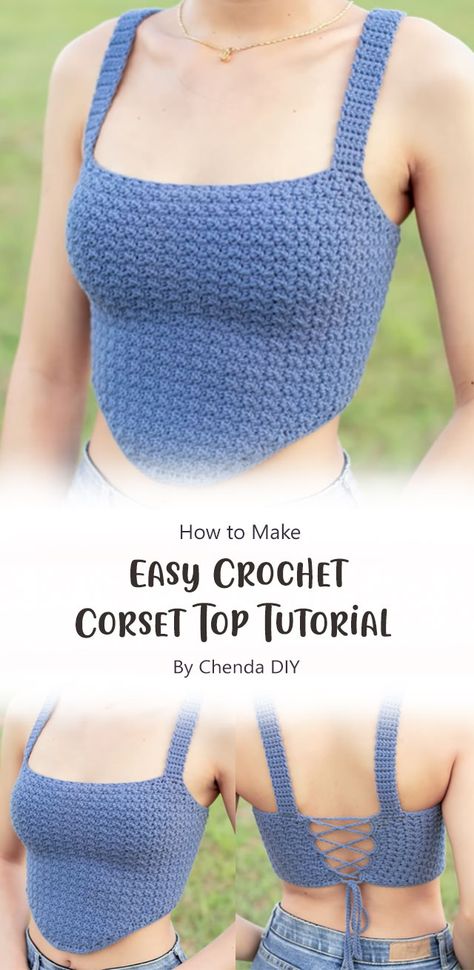 Crochet corset top is a perfect piece to add in your wardrobe. This crochet corset top has a great look and it can be worn with anything. If you want to make one for yourself, this tutorial will help you out. Crochet Corset, Diy Crochet Top, Crochet Top Outfit, Crochet Crop Top Pattern, Mode Crochet, Crochet Tops Free Patterns, Crochet Design Pattern, Sopot, Crochet Fashion Patterns