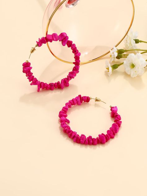 Hot Pink    Stone  Hoop    Jewelry Hoop Jewelry, Spider Earrings, Gold Feathers, Heart Drop Earrings, Earrings Hoop, Holiday Earring, Halloween Earrings, Beaded Hoop Earrings, Beaded Hoops