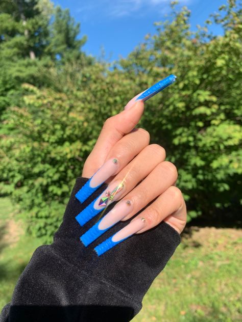 Blue Croc French Tip Nails, Croc French Tip Nails, Blue French Tip, Blue French Tips, Blue French, Tip Nails, Croc Print, French Tip Nails, Nail Tips