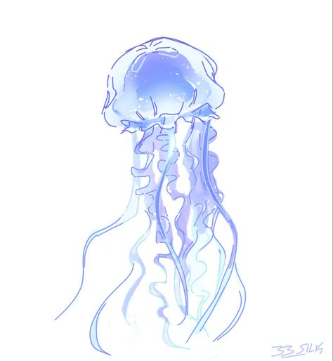 Coral Drawing Reference, Pretty Jellyfish Drawing, Jellyfish Drawing Digital, Jelly Fish Drawing Color, Jelly Style Art, Jellyfish Drawing Aesthetic, Chibi Jellyfish, Jellyfish Hair Drawing, Jelly Fish Drawing Sketches