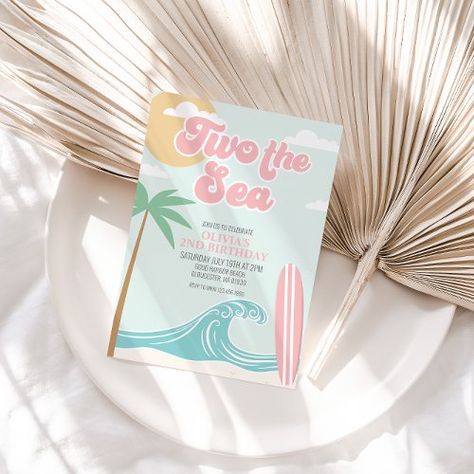 $2.82 | Two the Sea PINK Surf Beach 2nd Birthday | Birthday Invitations | beach, surfing, turquoise, waves, summer, surf birthday, two the sea, 2nd birthday, pink, girl Beach Bday, Summer Birthday Invitations, Surf Birthday, 98th Birthday, Summer Invitation, Beach Birthday Party, Beach Surfing, Beach Themed Party, 2nd Birthday Invitations