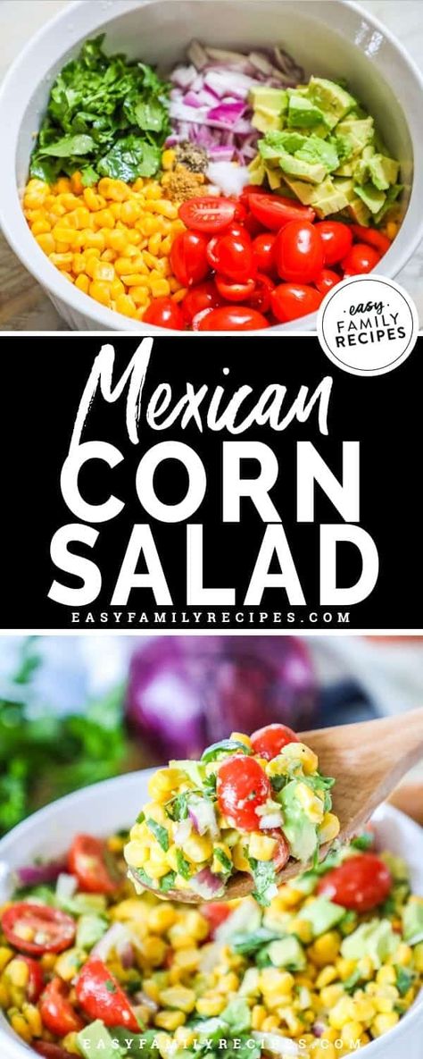 Mexican corn salad is super delicious, full of flavor and a perfect side dish for any meal. Easy Corn Salad Simple, Mexican Corn Salad Recipe Easy, Corn Salad Mexican, Mexican Corn Salad Recipe, Corn Salad Recipe Easy, Sweet Corn Salad, Mexican Salad Recipes, Corn Salad Recipe, Mexican Corn Salad