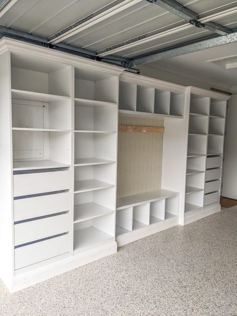 How We Completed A Beautiful Garage Mudroom in Three Days - Sarah Wimberley Mushroom In Garage, Easy Mudroom, Beautiful Garage, Mud Room Garage, Garage Door Rollers, Garage Mudroom, Garage Storage Inspiration, Garage Organisation, Clean Garage