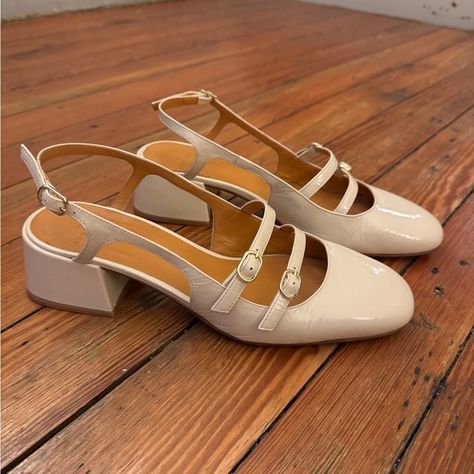 Sezane Paula Babies in White/Cream Paula Babies, Sezane Shoes, My Wedding Day, Leather Mary Janes, My Wedding, White Shoes, White Cream, Sock Shoes, A Month