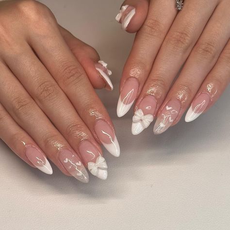 Nailart Aesthetic, Coquette Nails, White Tip Nails, Graduation Nails, Asian Nails, Simple Gel Nails, Square Acrylic Nails, Dream Nails, Nail Arts