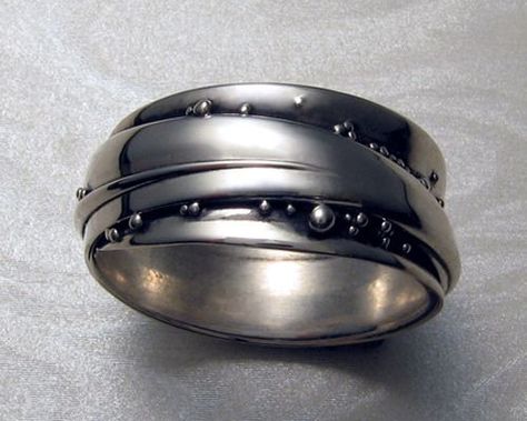 Free-form, wrap-a-round band with spherical granulation. Contemporary Rings, Family Bracelets, Silver Clay, Black Onyx Bracelet, Beautiful Wedding Rings, Unusual Jewelry, Onyx Bracelet, Birthstone Pendant, I Love Jewelry