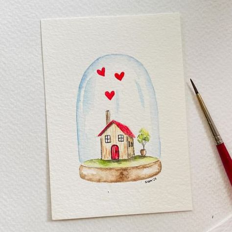 Samprity Ozah | Minimal Mini 1/10 Watercolor on cotton paper. I am pushing my limits in this series. Let’s see how far I can sustain… | Instagram Small Watercolor Paintings, Mini Watercolor Paintings, Mini Watercolor, Watercolour Cards, Days Challenge, New Home Cards, Cute Watercolor, Valentines Art, Cute Paintings