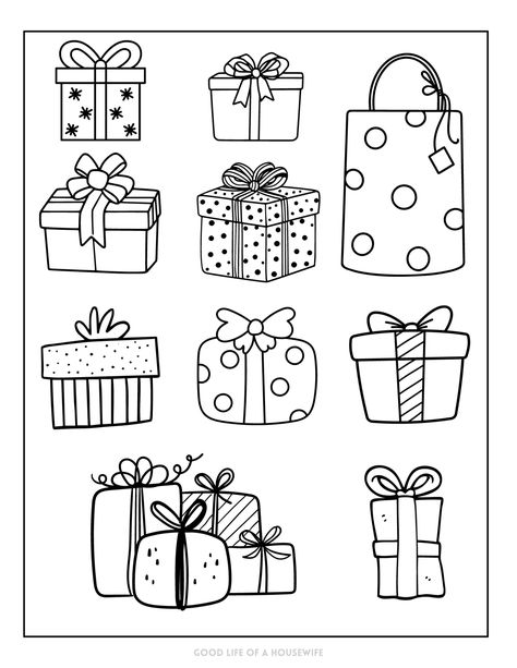 Presents under the tree Christmas Page coloring Printable Present Coloring Page Free Printable, Present Coloring Page, Christmas Lights Coloring Page, Christmas Printables Free Kids Coloring, Christmas Present Clip Art, Christmas Present Coloring Pages, Cute Christmas Presents, Christmas Trinkets, Christmas Tree Coloring Page