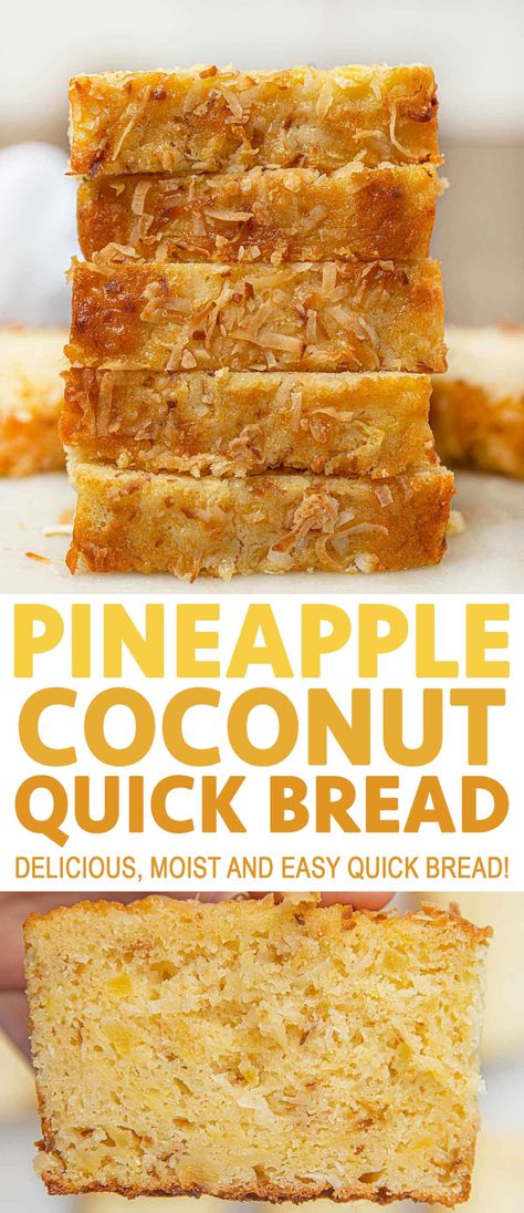 Pineapple?Coconut Bread is an easy quick bread that's rich and moist with the flavors of the tropics that's perfect for dessert or breakfast! #pineapple #coconut #quickbread #cake #dessert #hawaii #dinnerthendessert