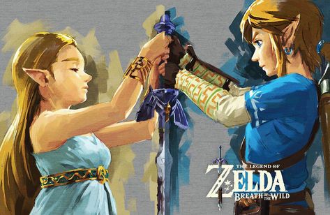 Link and Zelda holding the Master Sword. Kakariko Village, Link Botw, Hyrule Castle, Princesa Zelda, Botw Zelda, Bd Art, Hyrule Warriors, Zelda Breath Of The Wild, Link Zelda