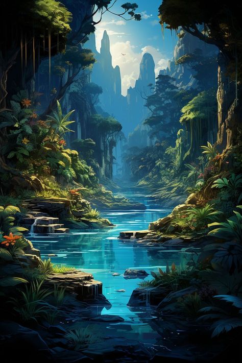 Fantasy Landscape Art, Magical Illustration, Background Fantasy, Enchanted Lake, Art Niche, Art Mystical, Fantasy Background, Weird Fish, Fantasy Drawings