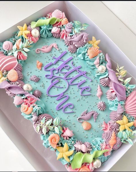 Two The Sea Birthday Cake, Birthday Cake Sheet Cakes, Mermaid Sheet Cake Ideas, Mermaid Cookie Cake, Mermaid Sheet Cake, Sea Cake Ideas, Mermaid Birthday Cake Ideas, Mermaid Birthday Party Cake, Mermaid Cake Ideas