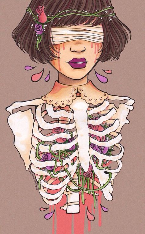 i heart it. Hanahaki Tattoo, Gothic Drawings, Inside Garden, Eyes Artwork, 2024 Ideas, Art 2024, Unique Drawings, Skeleton Art, Goth Art