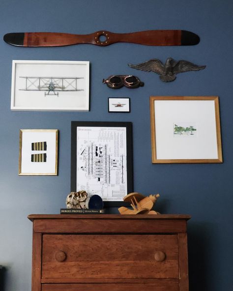 This aviation-themed gallery wall in my son’s room features vintage pieces handed down from his grandfather and new additions like this amazing framed Atlanta airport diagram custom-made by @canvaspop (gifted). Ordering was a breeze and I’m thrilled with how it turned out ✈️ #aviationdecor #gallerywall #canvaspop #boysroom Vintage Planes Nursery, Aviation Nursery Boy, Airplane Bedroom For Boys, Vintage Travel Nursery, Vintage Plane Nursery, Aviation Bedroom, Airport Diagram, Airplane Bedroom, Airplane Boys Room