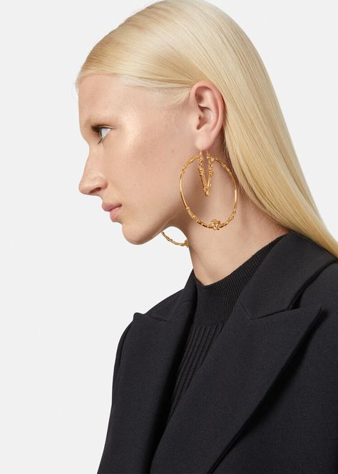 Versace Hoop Earrings, Versace Earrings, Oversized Hoop Earrings, Circle Game, Designers Jewelry Collection, Versace Gold, Statement Hoop Earrings, Versace Jewelry, Hoop Earrings Style