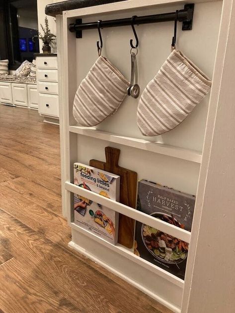 Side Of Cabinet Spice Rack, Kitchen End Unit Shelves, Side Of Counter Ideas, Cabinet Side Storage, End Of Cupboard Ideas Kitchen Cabinets, Side Cabinet Rack, On Top Of Cabinet Storage, End Of Counter Storage, Mounting Cabinet To Wall