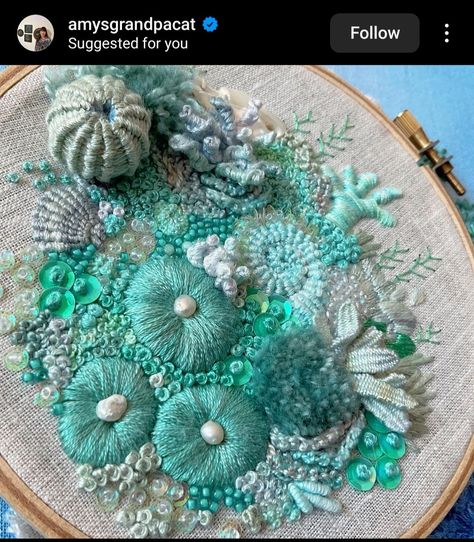 River Embroidery, Water Textiles, Fabric Beading, Textured Embroidery, Coral Reef Art, Amy Jones, A Level Textiles, Fine Art Textiles, Embroidery 3d