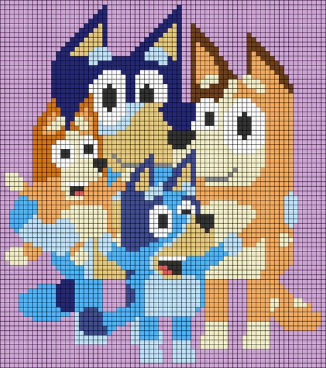 Bluey Cartoon Pixel Art, C2c Crochet Bluey, Blue Cross Stitch Patterns, Bluey Cartoon Cross Stitch, Crochet Bluey Blanket Free Pattern, Pixar Pixel Art, Bluey Cross Stitch Design, Bluey Patterns, Bluey Perler Bead Patterns