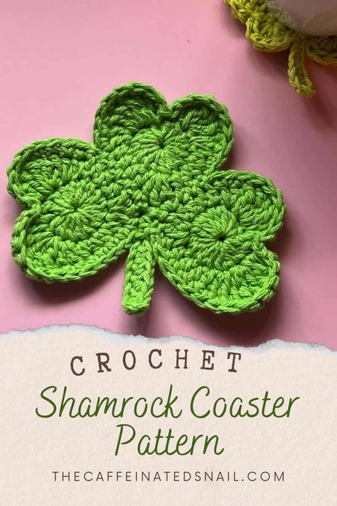 A simple and cute way to decorate Saint Patrick's Day is with shamrock coasters using my Free Crochet Shamrock Coaster Pattern! Start your day with a bit of luck with your morning coffee! St Patricks Day Crochet, Coaster Crochet Patterns, Crochet Shamrock, Coaster Crochet, Crochet Coasters Free Pattern, Crochet Project Ideas, Irish Crochet Patterns, Coaster Pattern, Crochet Scarf Pattern Free