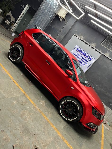 Polo car tyre sticker full modified car taukeer editz car polo car modified red matte chorme wrap Red Car Modified, Polo Car Modified, Polo Gt Modified, Polo Modified, Vw Polo Modified, Polo Tsi, Polo Vw, Polo Gt, Blacked Out Cars