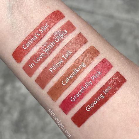 Charlotte Tilbury Lipsticks Swatched: Carina's Star, In Love With Olivia, Pillow Talk, Catwalking, Gracefully Pink, Glowing Jen Charlotte Tilbury Lipstick Swatch, Star Lipstick, Charlotte Tilbury Lipstick, My Wish List, Lipstick Swatches, Hot Lips, Soft Corals, Fall Makeup, Pillow Talk