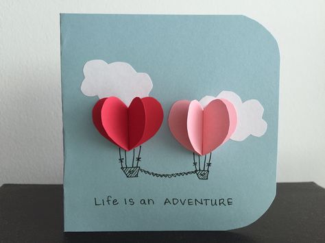 Life is an Adventure. Card for significant other - I gave this to my husband for his birthday. Use two folded hearts to make each balloon. Card Ideas For Husband, Homemade Birthday Gifts, Last Minute Birthday Gifts, Husband Birthday Card, Birthday Card Craft, Simple Birthday Cards, Homemade Birthday Cards, Birthday Cards For Boyfriend