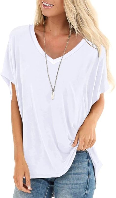 V Neck Tshirt Women White Tops Short Sleeve Dolman Tops Oversized Summer Clothes S at Amazon Women’s Clothing store V Neck Tshirt, Oversized Clothes, Tops Short Sleeve, Tshirt Women, Dolman Top, Summer Clothes, Amazon Women, Dolman Sleeve, White Tops