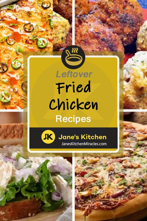 Photos of dishes showing what to do with leftover fried chicken. Leftover Fried Chicken Ideas, Recipes With Leftover Fried Chicken, Recipes For Leftover Fried Chicken, Fried Chicken Leftovers Recipes, What To Do With Leftover Fried Chicken, Leftover Breaded Chicken Recipes, Leftover Fried Chicken Recipes Ideas, Leftover Fried Chicken Recipes, Chicken Recipes Ideas