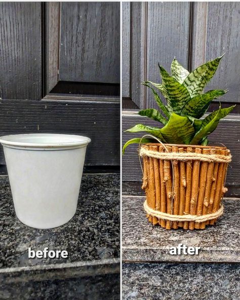 Plastic Plant Pots Makeover, Upcycle Plastic Plant Pots, Coffee Can Diy Projects, Upcycled Planter, Painted Planter, Upcycle Plastic, Hand Painted Planter, Plant Pot Design, Diy Interior Decor