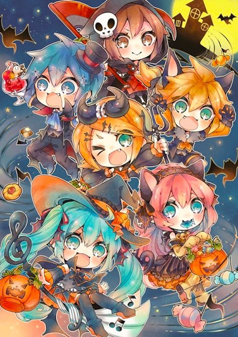 HAPPY HALLOWEEN Cute Halloween Pictures, Miku Chibi, Vocaloid Kaito, Miku Chan, Anime Halloween, Miku Hatsune, Halloween Icons, Cute Anime Chibi, Halloween Pictures