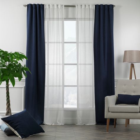 Brown And Cream Living Room, White Curtains Bedroom, Navy Curtains, Navy Blue Curtains, Window Curtains Living Room, Sheer Linen Curtains, Simple Curtains, Nursery Curtains, Blue Curtains